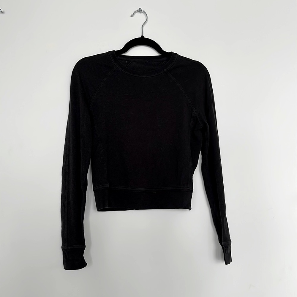Lululemon crewneck French terry cotton crop sweater - black